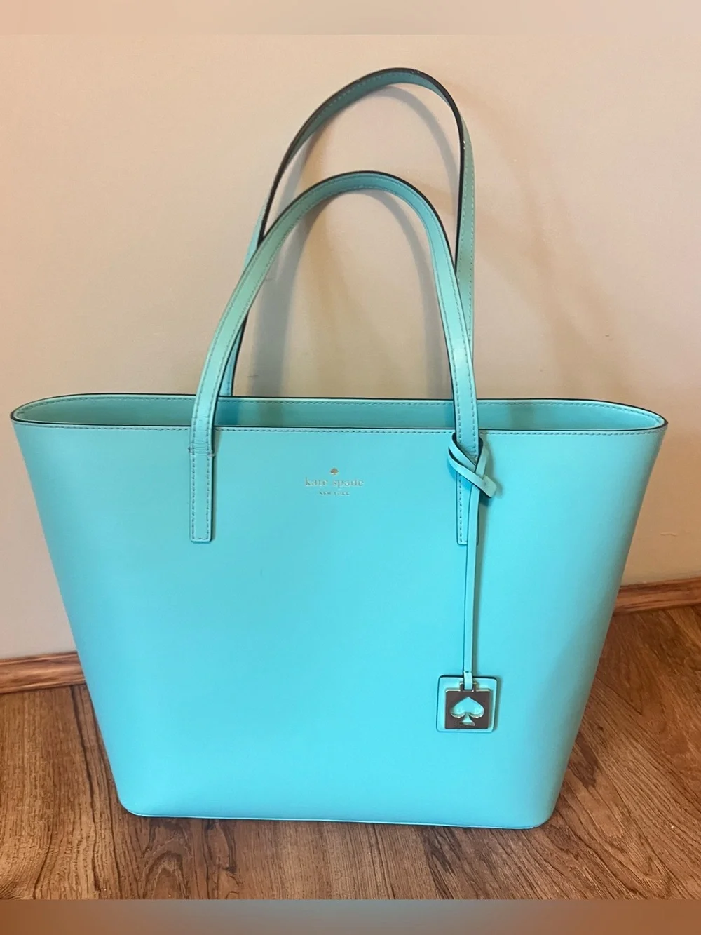 kate spade Turquoise Leather Tote with Logo Charm